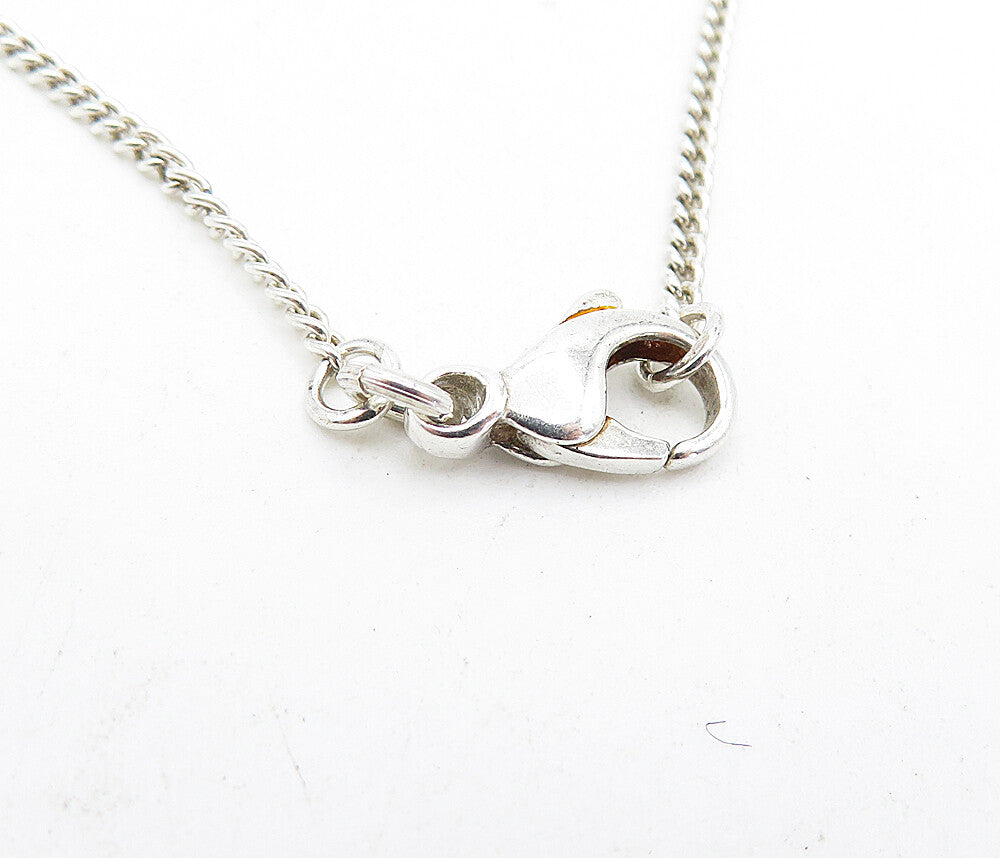 925 Sterling Silver Amber 3 Stone Shiny Thin Curb Link Chain Necklace NE1087