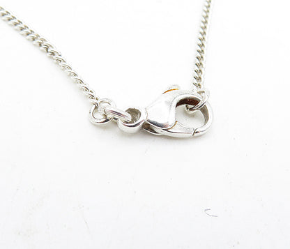 925 Sterling Silver Amber 3 Stone Shiny Thin Curb Link Chain Necklace NE1087
