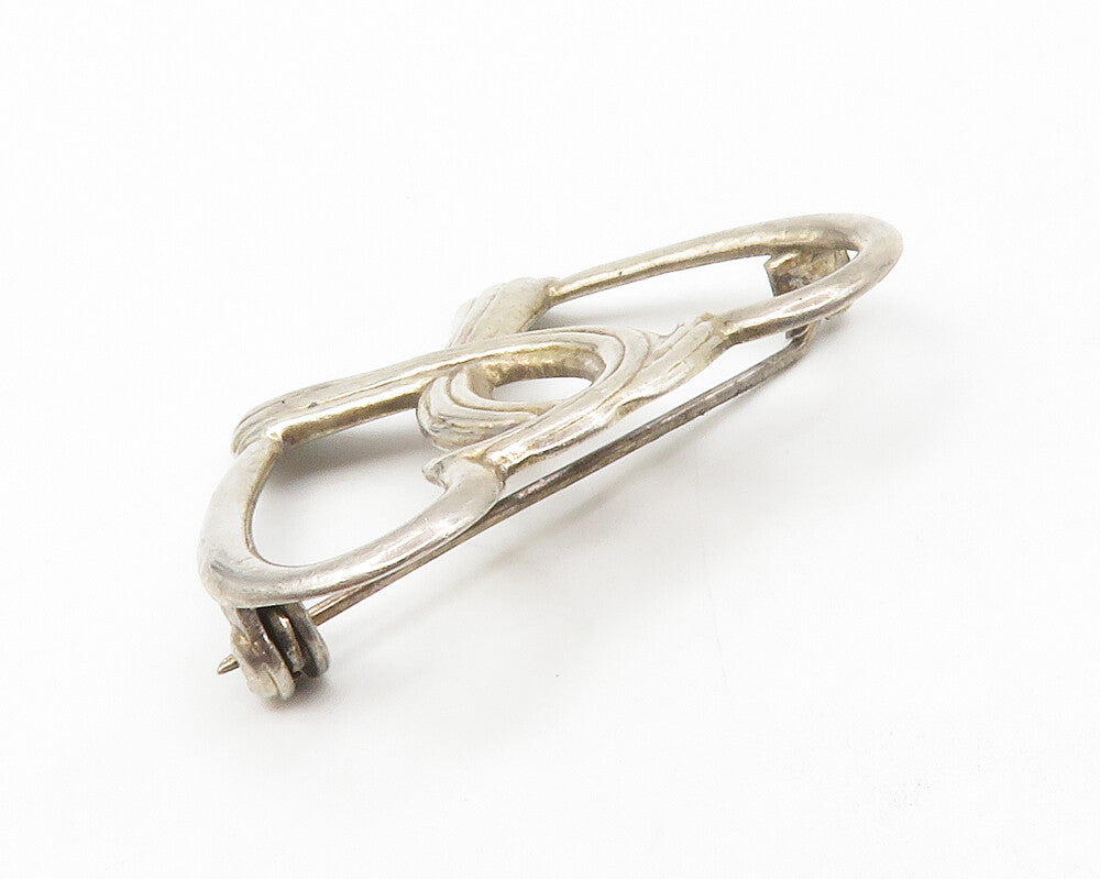 925 Sterling Silver  Vintage Open Double Love Heart Smooth Brooch Pin  BP5233