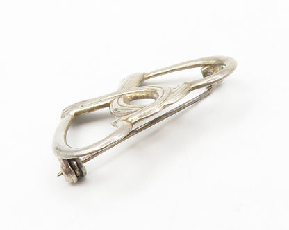 925 Sterling Silver  Vintage Open Double Love Heart Smooth Brooch Pin  BP5233