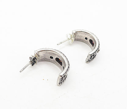 925 Sterling Silver  Vintage Red Topaz Oxidized Twist JHoop Earrings  EG3945