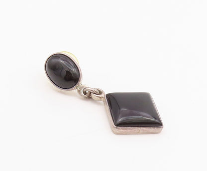 925 Sterling Silver Vintage Earrings MEXICO Oval & Square Dangling Onyx  EG13619
