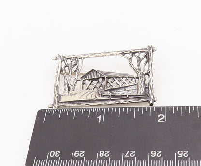 925 Sterling Silver Vintage Brooch Pin BEAU Cutout County House  BP11138