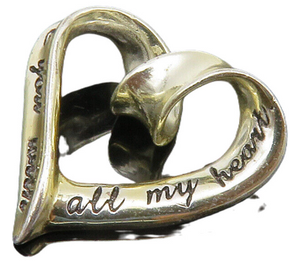 925 Sterling Silver  Vintage Shiny Open Love Heart Ribbon Pendant  PT11368