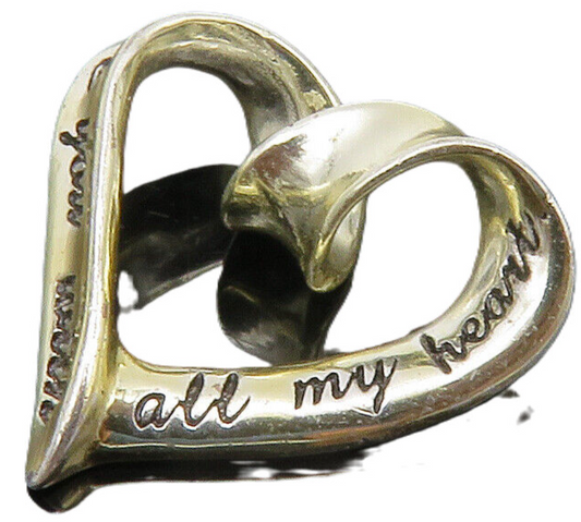 925 Sterling Silver  Vintage Shiny Open Love Heart Ribbon Pendant  PT11368