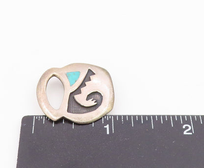 SOUTHWESTERN 925 Sterling Silver Vintage Inlaid Turquoise Brooch Pin BP9251