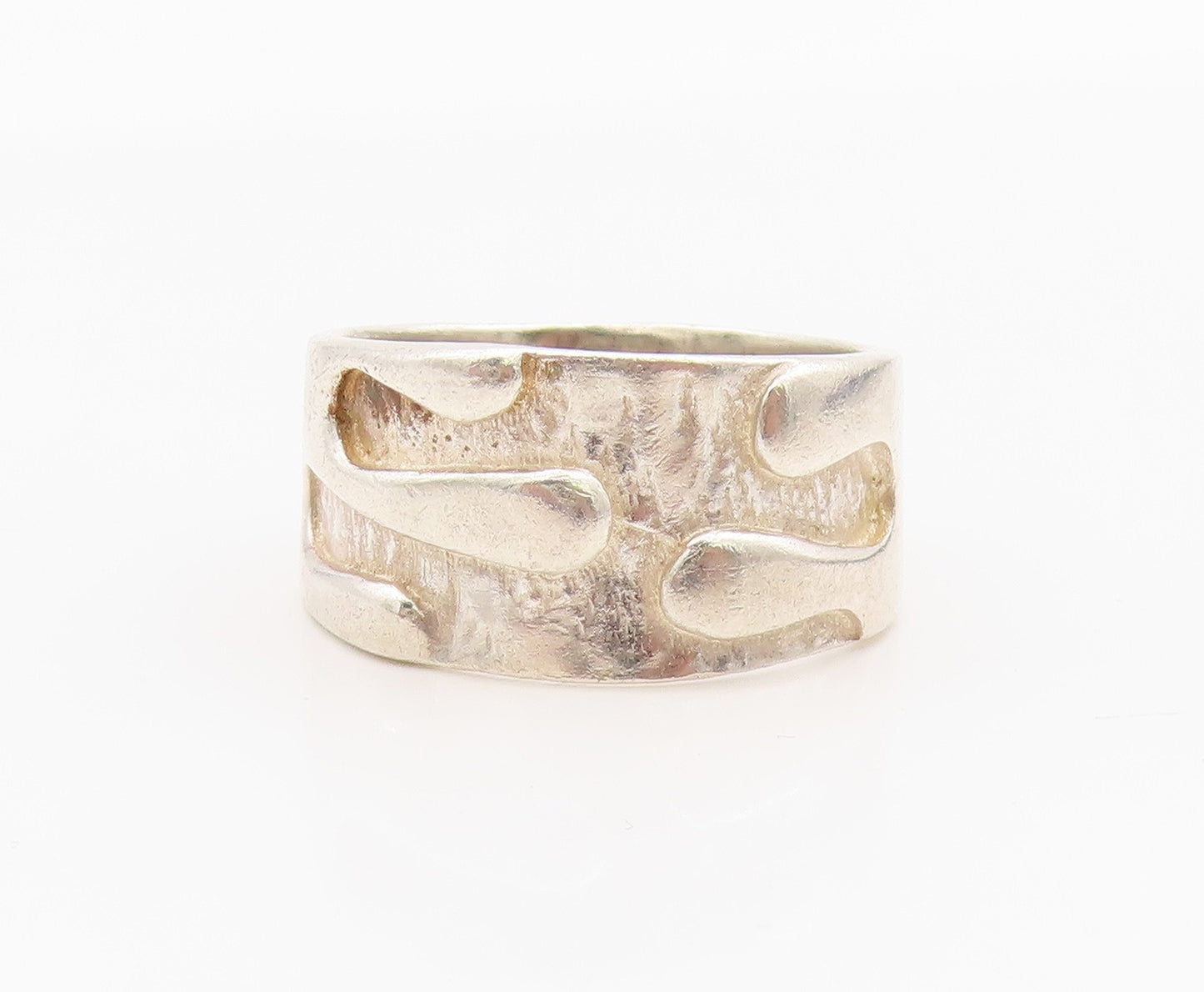 925 Sterling Silver Vintage Ring Carved Textured Statement Band  Sz 9  RG36306
