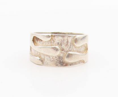 925 Sterling Silver Vintage Ring Carved Textured Statement Band  Sz 9  RG36306