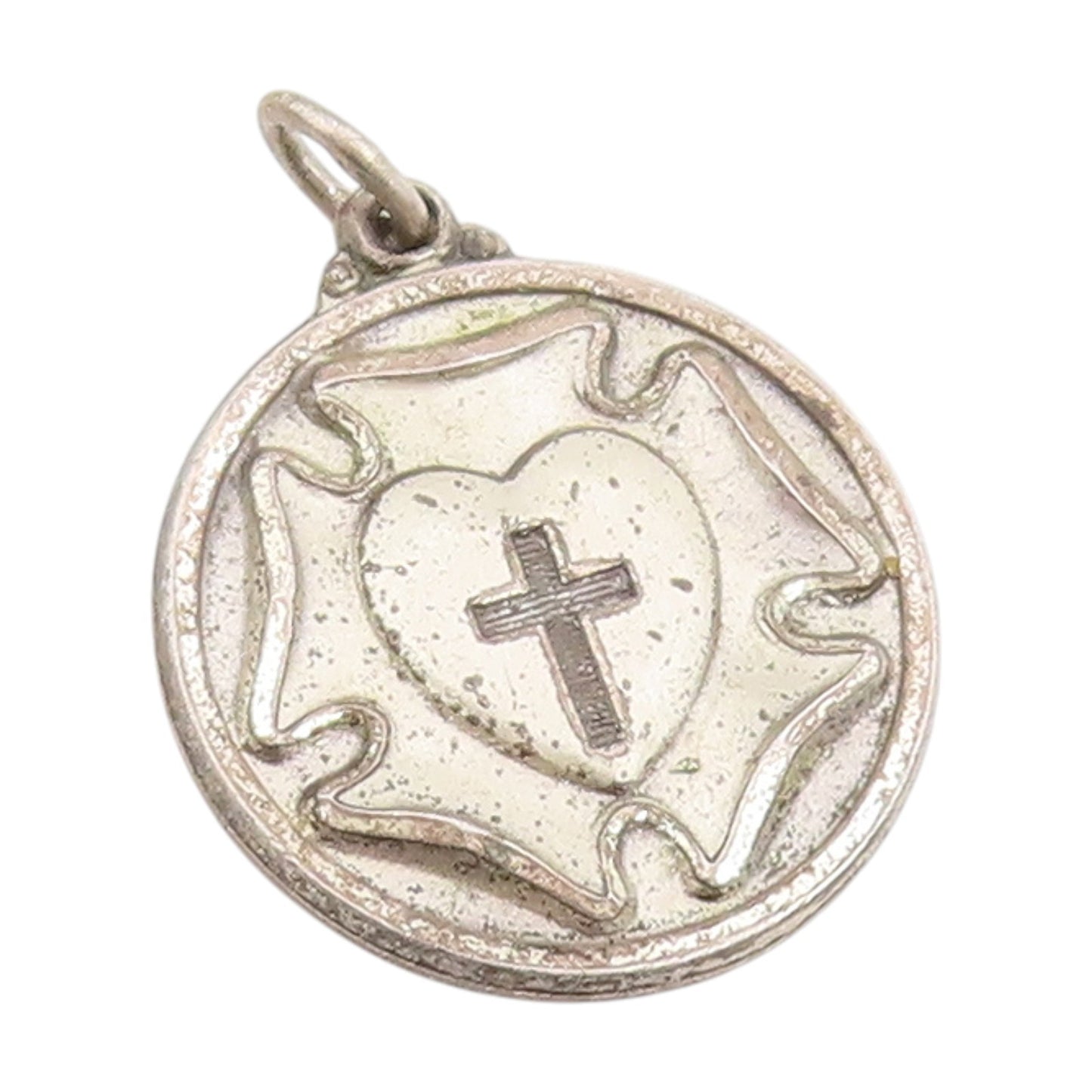 925 Sterling Silver Vintage Pendant Lutheran Rose Religious Cross Medal  PT25232