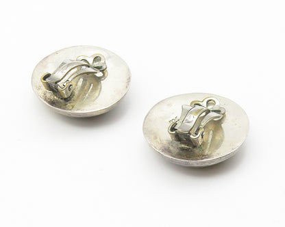 925 Sterling Silver  Vintage Abalone Shell Button Non Pierce Earrings  EG5535