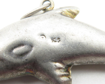 925 Sterling Silver  Vintage Hollow Leaping Dolphin Motif Drop Pendant  PT8207