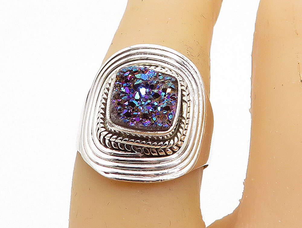 925 Sterling Silver Druzy Stone Polished Twist Cocktail Ring Sz 7 RG7915