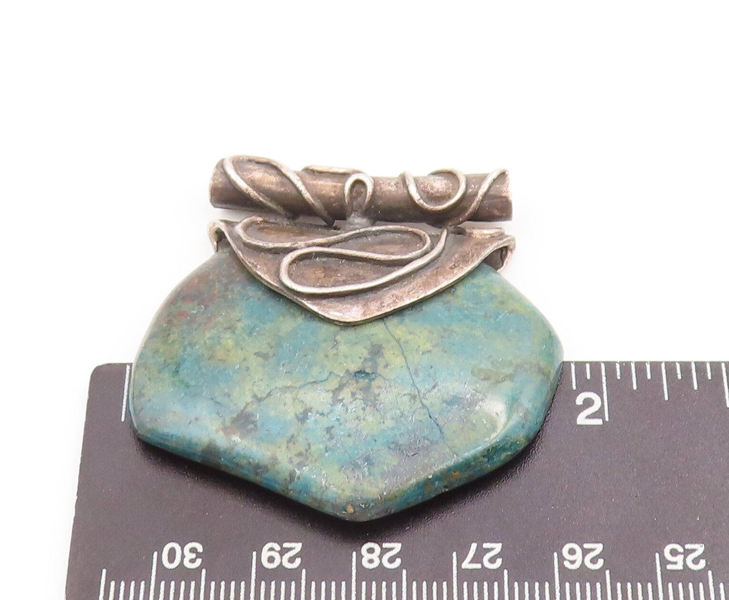 925 Sterling Silver Vintage Pendant Designer Swirly Carved Turquoise  PT22852
