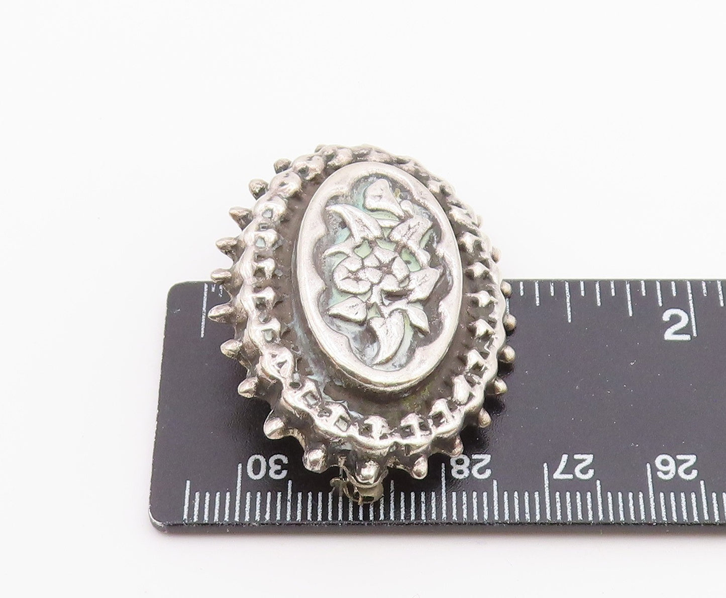 925 Sterling Silver  Vintage Shiny Floral Patterned Dome Brooch Pin  BP3637