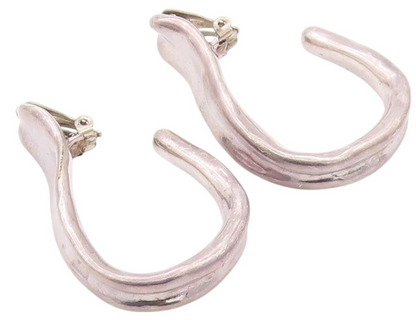 925 Sterling Silver Vintage Earrings BAT AMI Dark Tone Carved Open Hoops EG13474