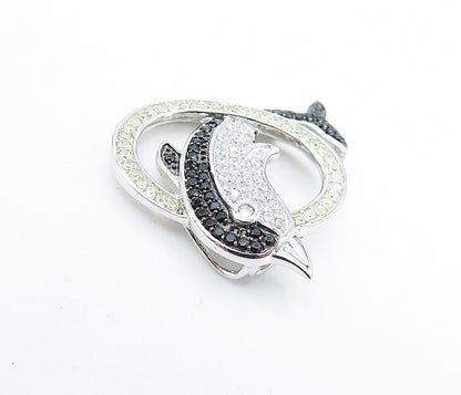 925 Sterling Silver  Topaz & Black Hematite Leaping Dolphin Pendant  PT5073