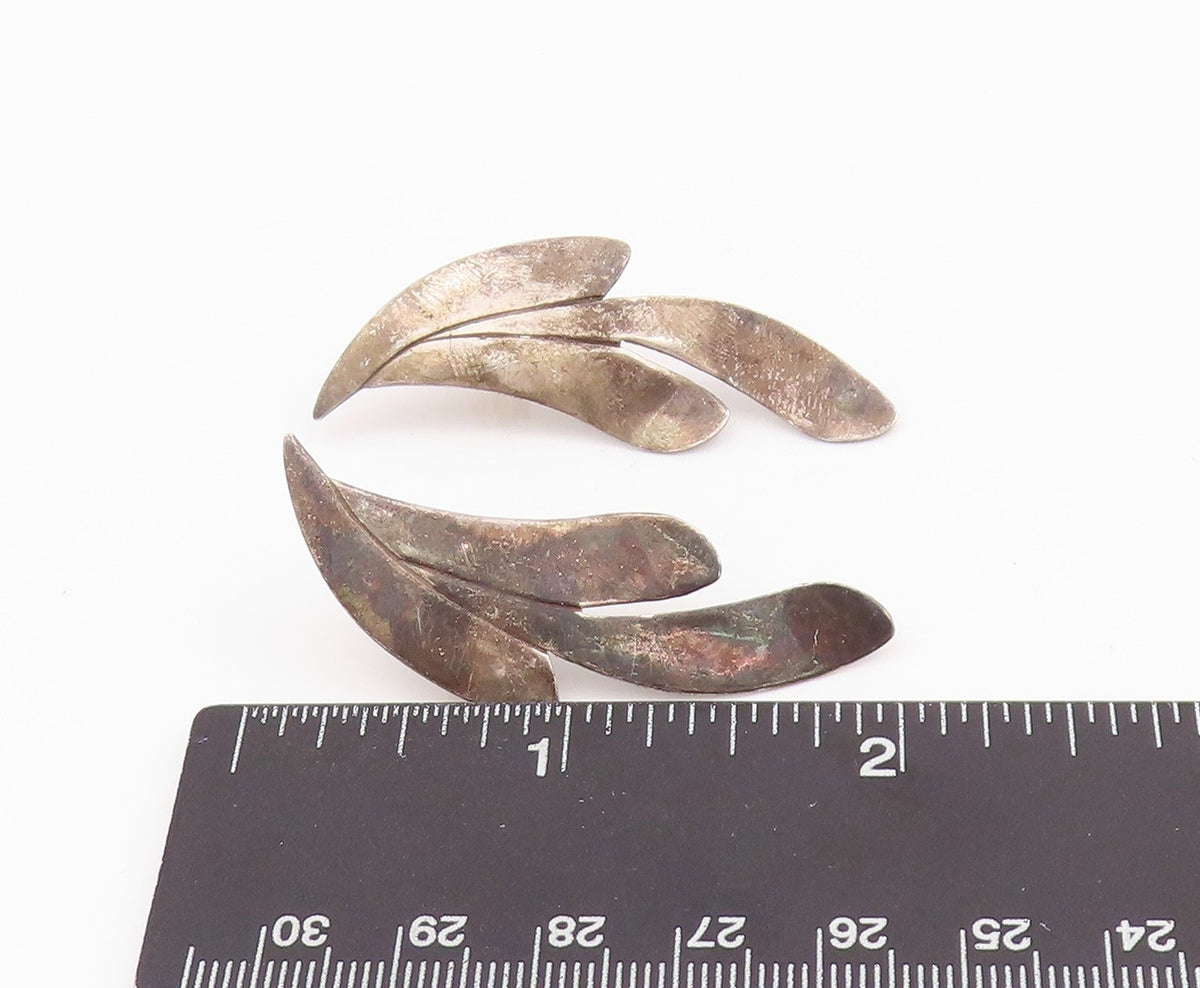 14k Gold 925 Sterling Silver Vintage Earrings Cutout Leaf Design  EG13630