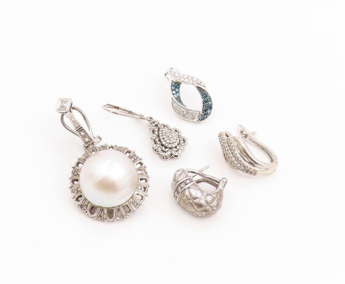 925 Sterling Silver Vintage Earrings Real Diamonds Designer Single Piece EG14287