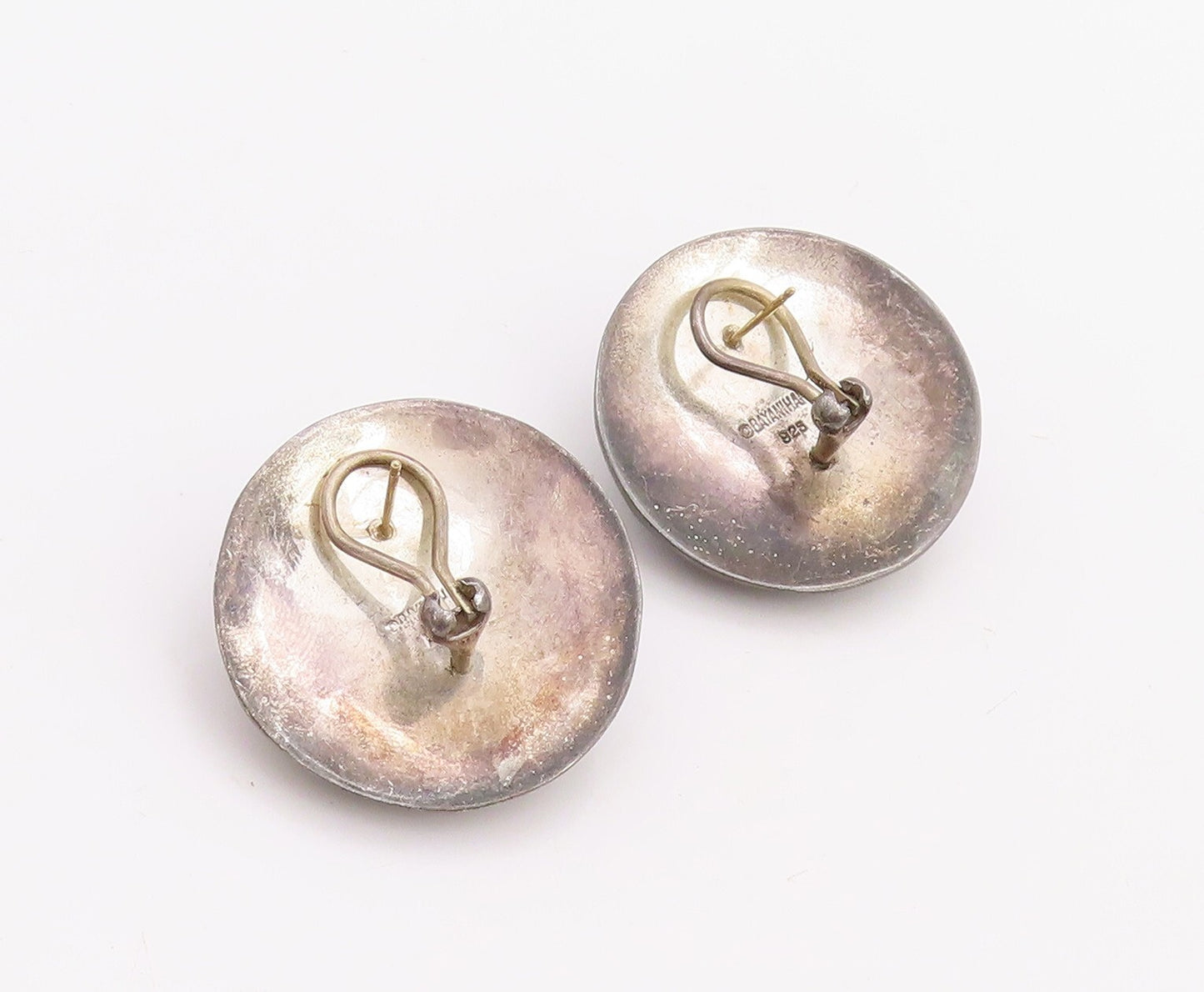 14k Gold 925 Sterling Silver Vintage Earrings BAYANIHAN Dark Tone Dome  EG13169
