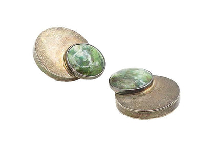MEXICO 925 Sterling Silver  Vintage Green Jasper Non Pierce Earrings  EG4671