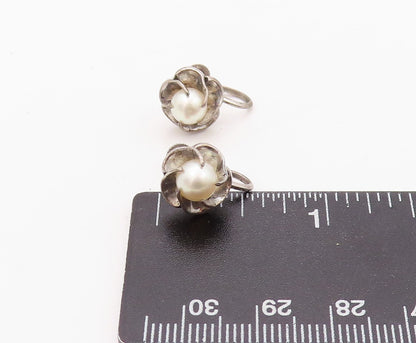 925 Sterling Silver Vintage Earrings Designer Dark Tone Pearl Studs  EG13445
