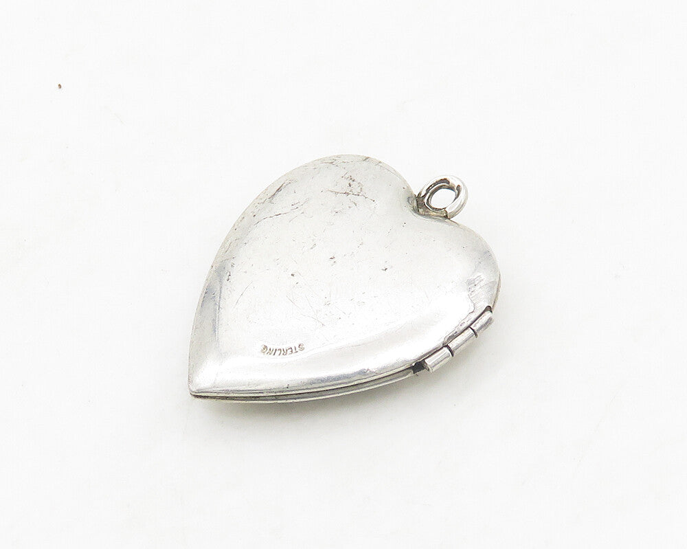 925 Sterling Silver  Vintage Love Heart Locket Pendant (OPENS)  PT15221