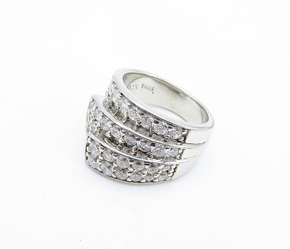 925 Sterling Silver  Sparkling Cubic Zirconia Layered Band Ring Sz 6.5  RG6070