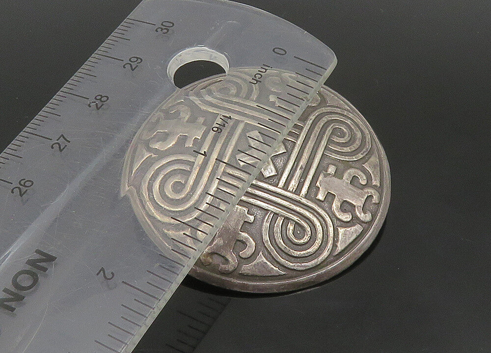 925 Sterling Silver  Vintage Dark Tone Knot Pattern Round Brooch Pin  BP9094