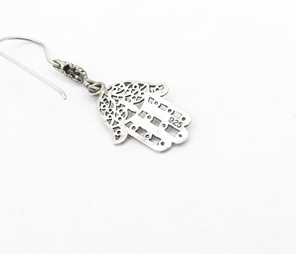 925 Sterling Silver Shiny Petite Open Swirl Hamsa Dangle Earrings EG3246