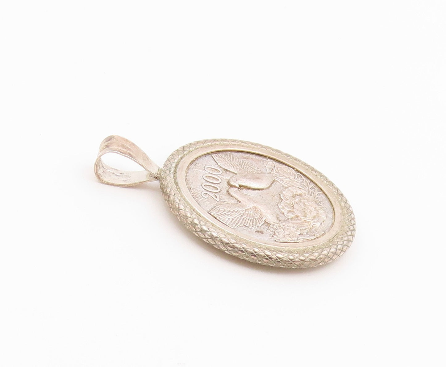 925 Sterling Silver Vintage Pendant 2000 Millennium Doves Medallion Coin PT26580