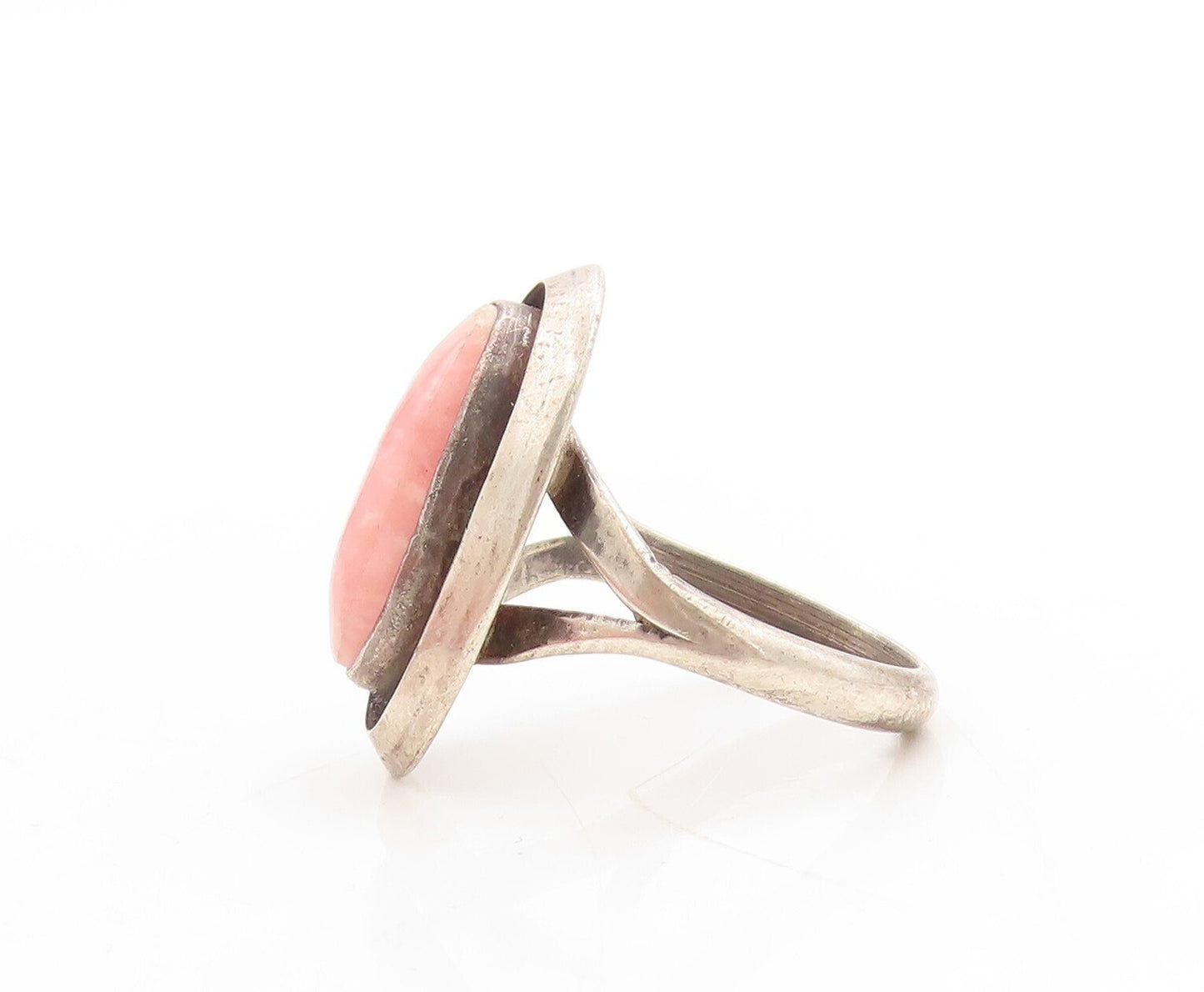 925 Sterling Silver Vintage Ring NAVAJO ZUNI Oval Pink Gemstone  Sz 6  RG31262
