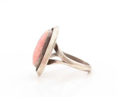 925 Sterling Silver Vintage Ring NAVAJO ZUNI Oval Pink Gemstone  Sz 6  RG31262