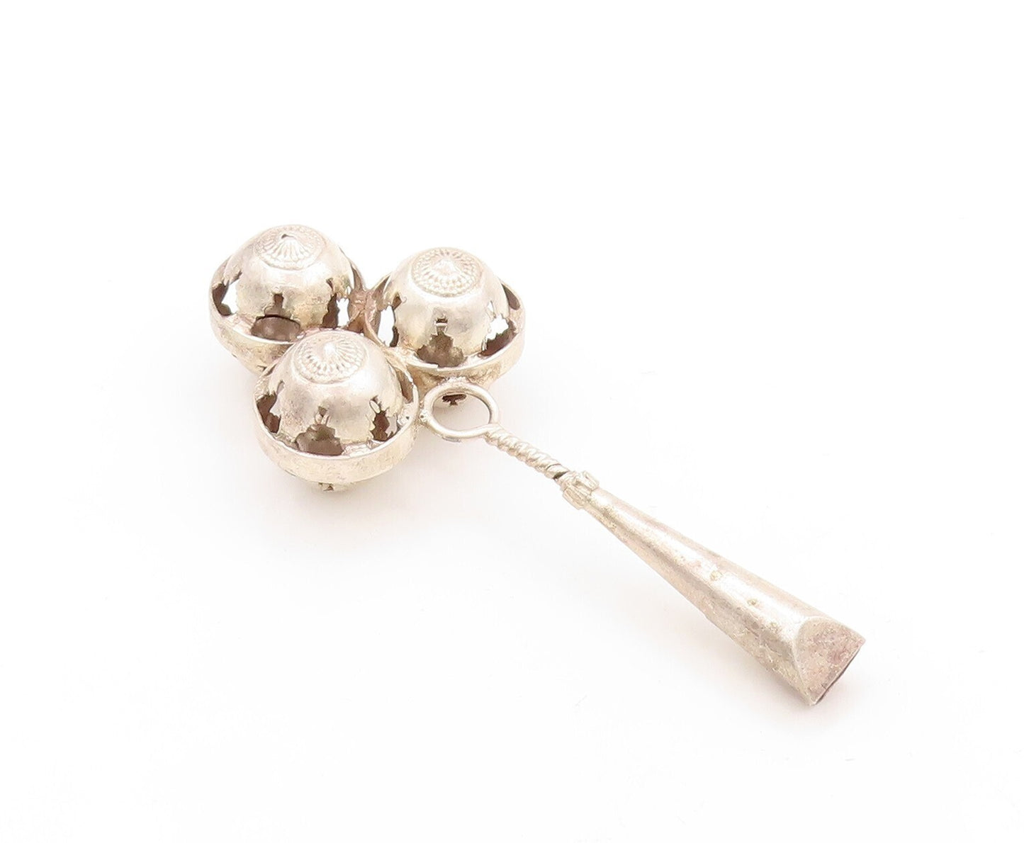 925 Sterling Silver Vintage Toy Solid Carved Rattling Baby Rattle  TR3813
