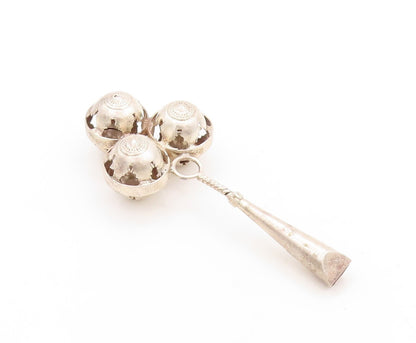925 Sterling Silver Vintage Toy Solid Carved Rattling Baby Rattle  TR3813