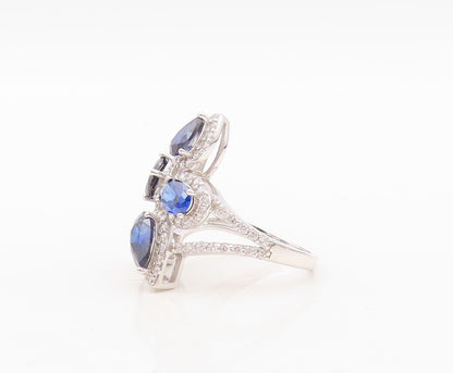 925 Sterling Silver Vintage Ring Designer Cutout Sapphire Halo CZ  Sz 7  RG30411