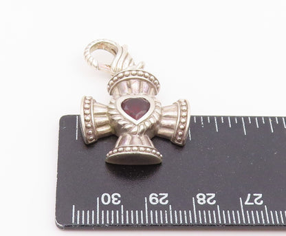 925 Sterling Silver Vintage Pendant JUDITH RIPKA Garnet Maltese Cross  PT26431