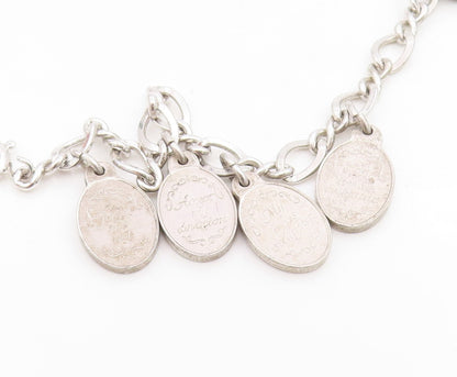 925 Sterling Silver Vintage Bracelet Seven Flowers of Love Oval Charm  BT11711