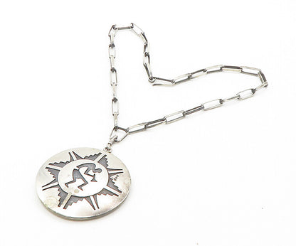 NAVAJO 925 Silver  Vintage Kokopelli Dancer Bear Print Chain Necklace  NE2976