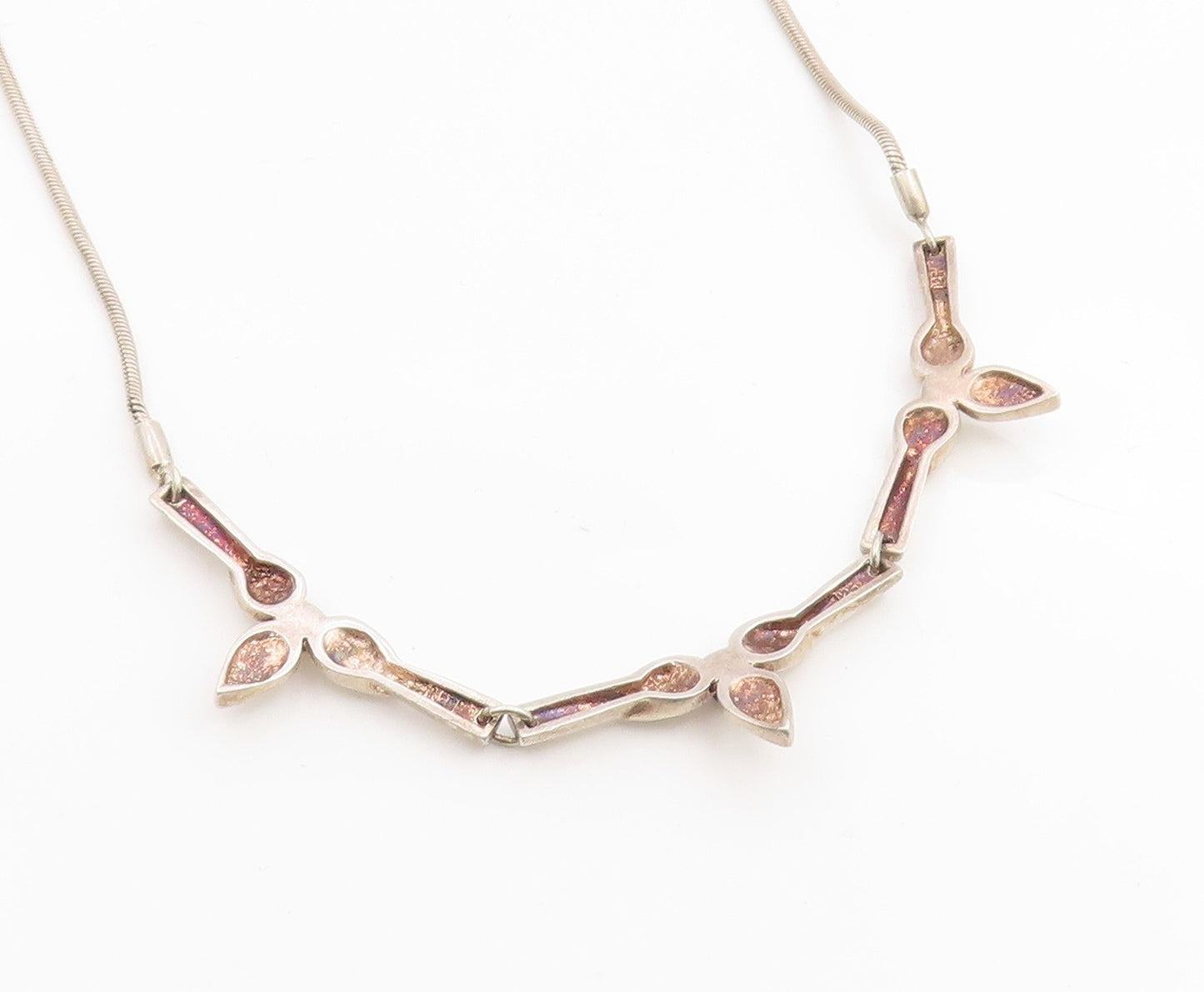 925 Sterling Silver Vintage Necklace Pearl Modernist Botanical Petal Link NE4859