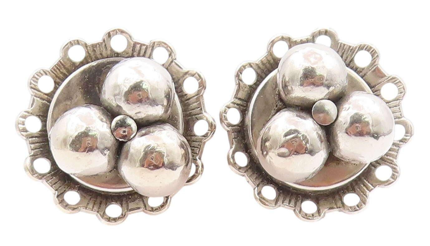 925 Sterling Silver Vintage Earrings FREIRICH Dark Tone Beaded Design  EG13330