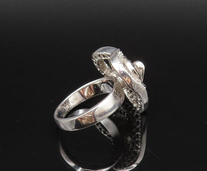 925 Silver  Vintage White Topaz & Black Spinel Heart Shaped Ring Sz 6  RG26031