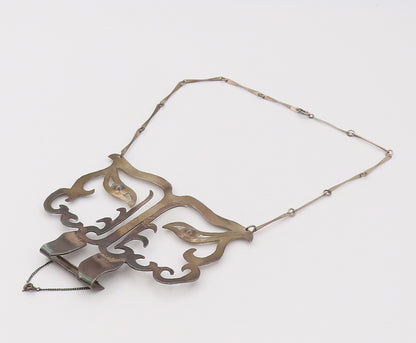925 Sterling Silver  Vintage Designer Stencil Cut Large Face Necklace  NE4145