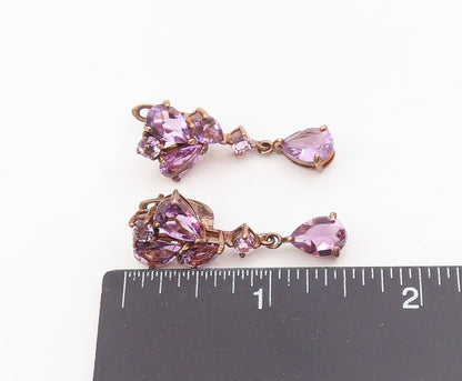 925 Sterling Silver Vintage Earrings Gold Plated Real Amethyst Cluster  EG13836