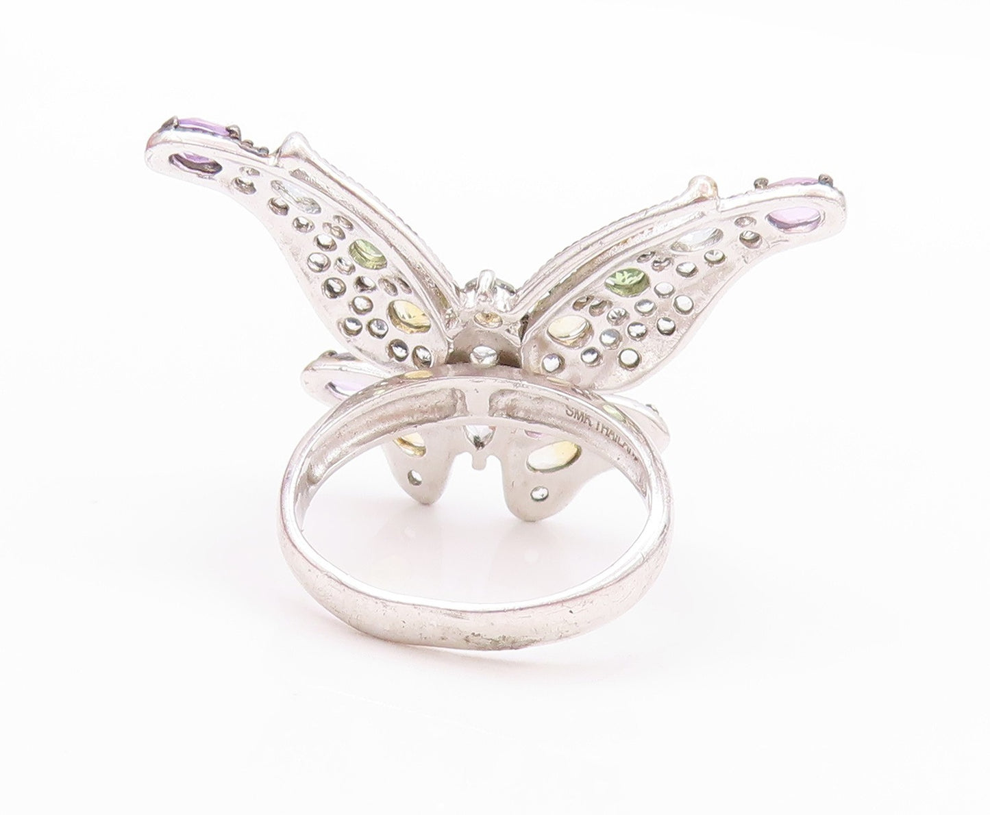 925 Sterling Silver Vintage Ring Gemstones And CZ Butterfly  Sz 8  RG32443