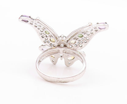 925 Sterling Silver Vintage Ring Gemstones And CZ Butterfly  Sz 8  RG32443