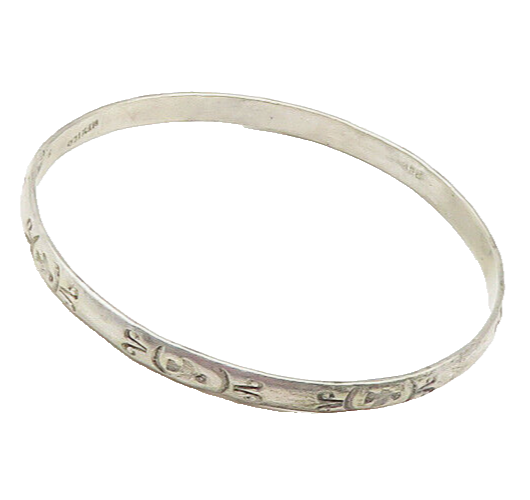 MEXICO 925 Sterling Silver  Vintage Etched Pattern Bangle Bracelet  BT6671
