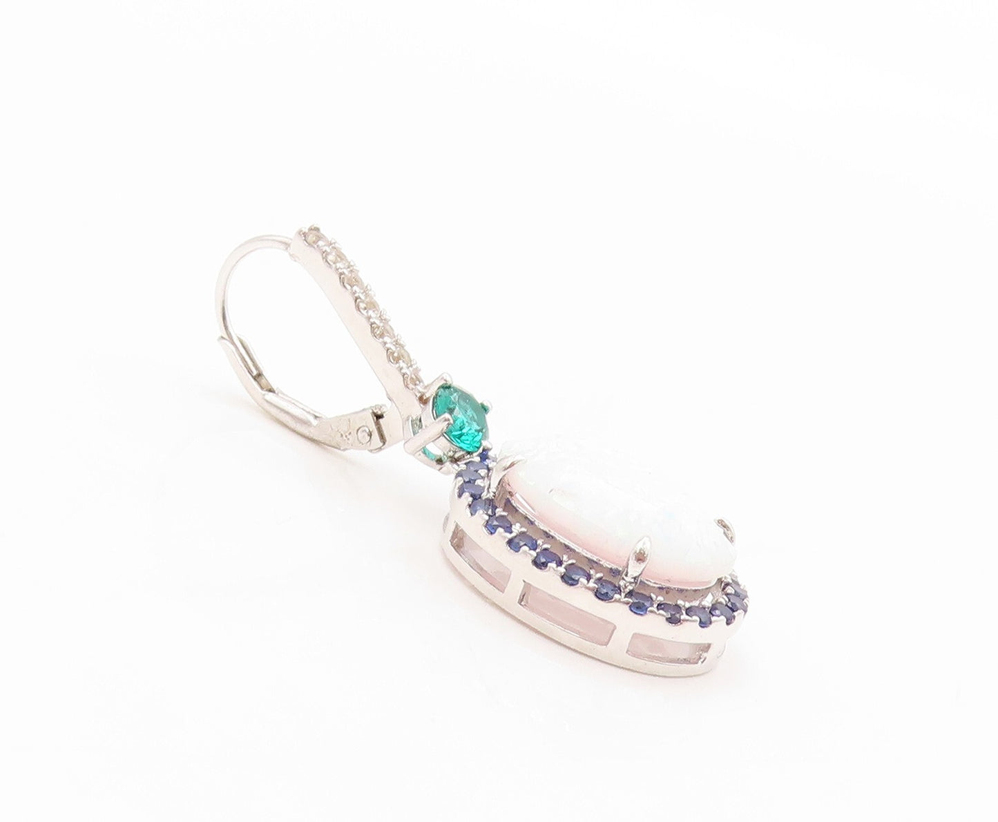 925 Sterling Silver Vintage Earrings Oval Opal Halo Sapphire 2 Tone CZ  EG13405
