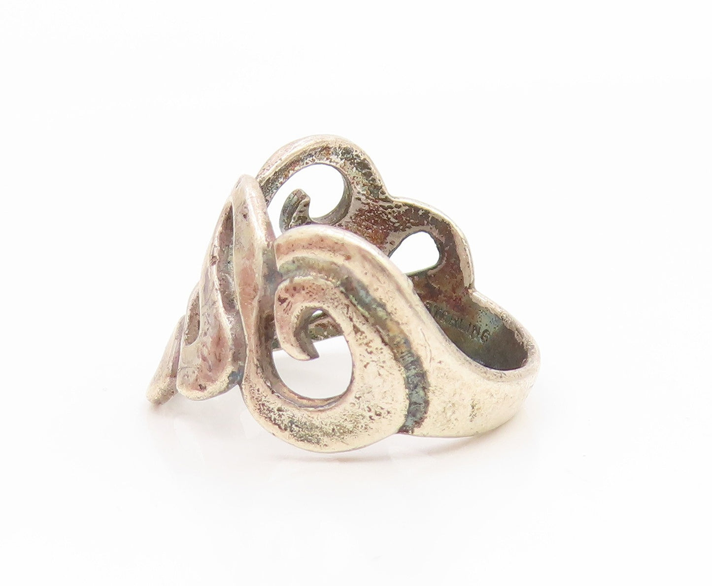 925 Sterling Silver Vintage Ring CELLINI Swirly Scrollwork Band  Sz 7  RG35095