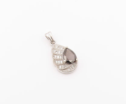 925 Sterling Silver  Vintage Hematite & Topaz Angel Wing Pendant  PT15645