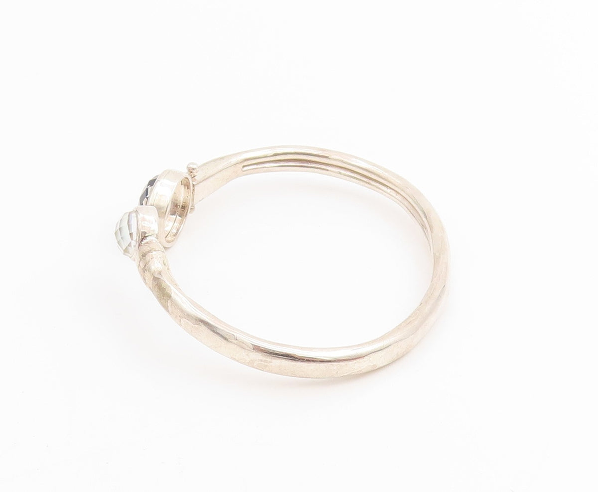 925 Sterling Silver Vintage Bracelet Round Gemstone Open Hook Bangle  BT11434